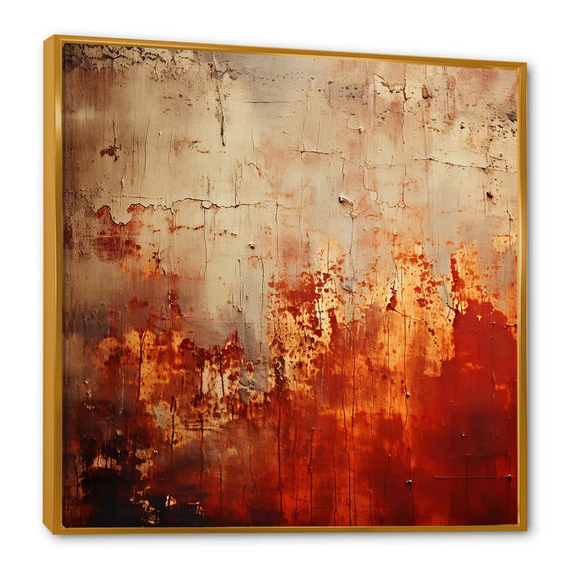 «Orange Chaos Collage III - Abstract Collages», art mural sur toile, Cadre flottant doré, H 30 po x l 30 po x P 1,5 po