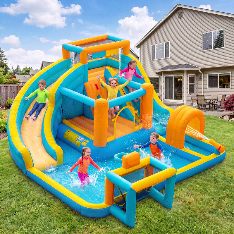 Jeu gonflable ECLIFE 13,8 pi x 16,9 pi avec glissade d'eau et souffleur d'air
