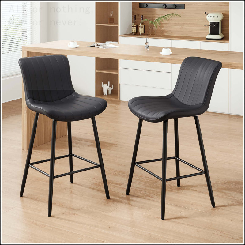 Counter Height Bar Stool Set with Faux Leather Upholstery and Chrome Base, Black