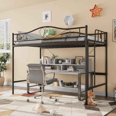 Heavy Duty Twin Loft Bed Frame, Ladder Included, Full Safety Guardrail, Metal Capacity, Space-Saving
