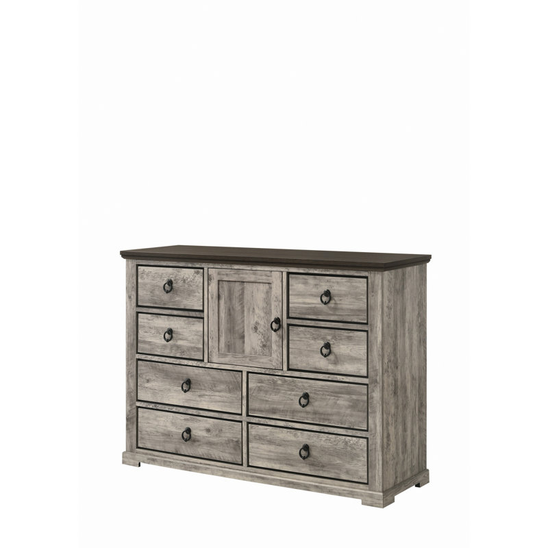 Commode de rangement rustique à deux tons avec huit tiroirs et une porte, commode de rangement pour la chambre à coucher
