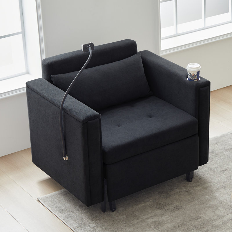 3-In-1 Convertible Sleeper Chair Bed, Black