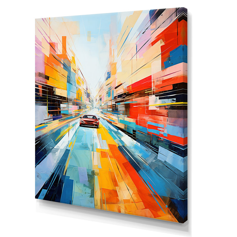 Coloré cubisme 24H Le Man Race Track IV - Art mural, H 40 po x l 30 po x P 1,5 po, Toile tendue