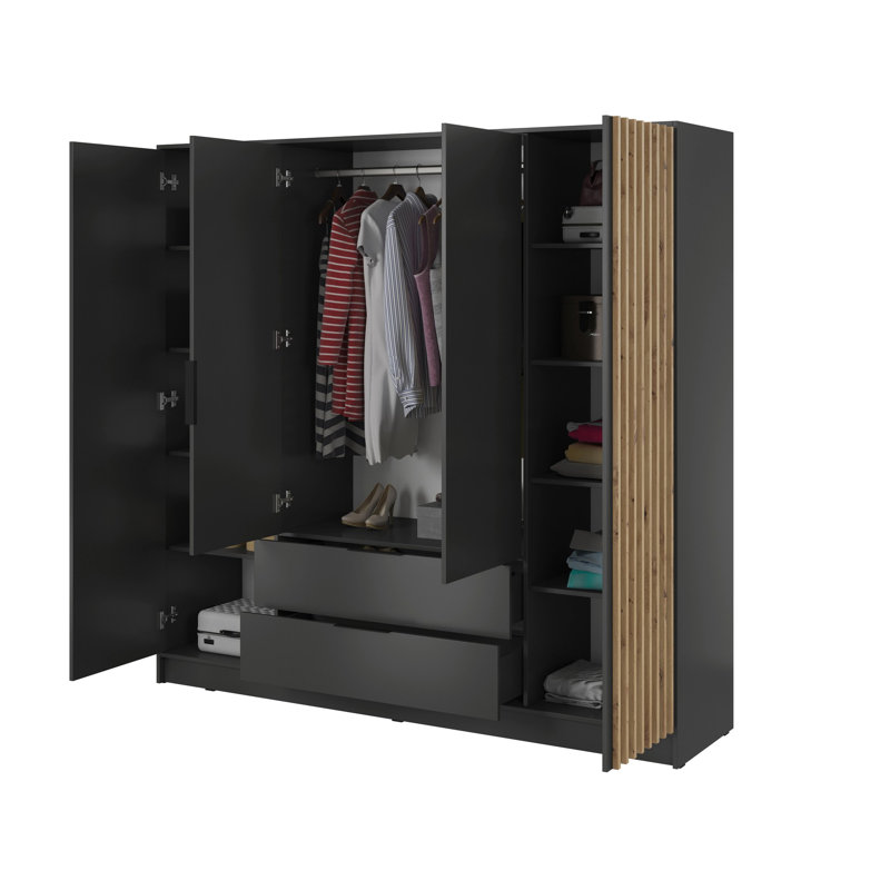 Aberham 4 Door Wardrobe, Graphite/Artisan oak