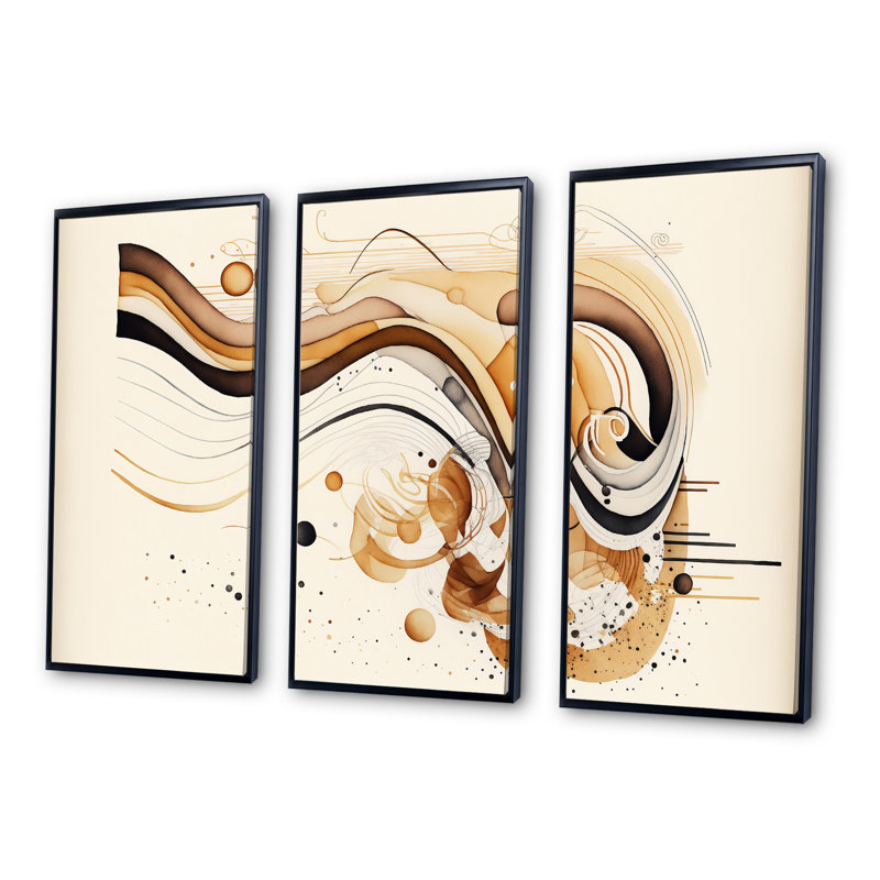 Mouvement brun et noir IV - ensemble de 3 reproductions sur toile, Cadre noir, H 28 po x l 36 po x P 1 po
