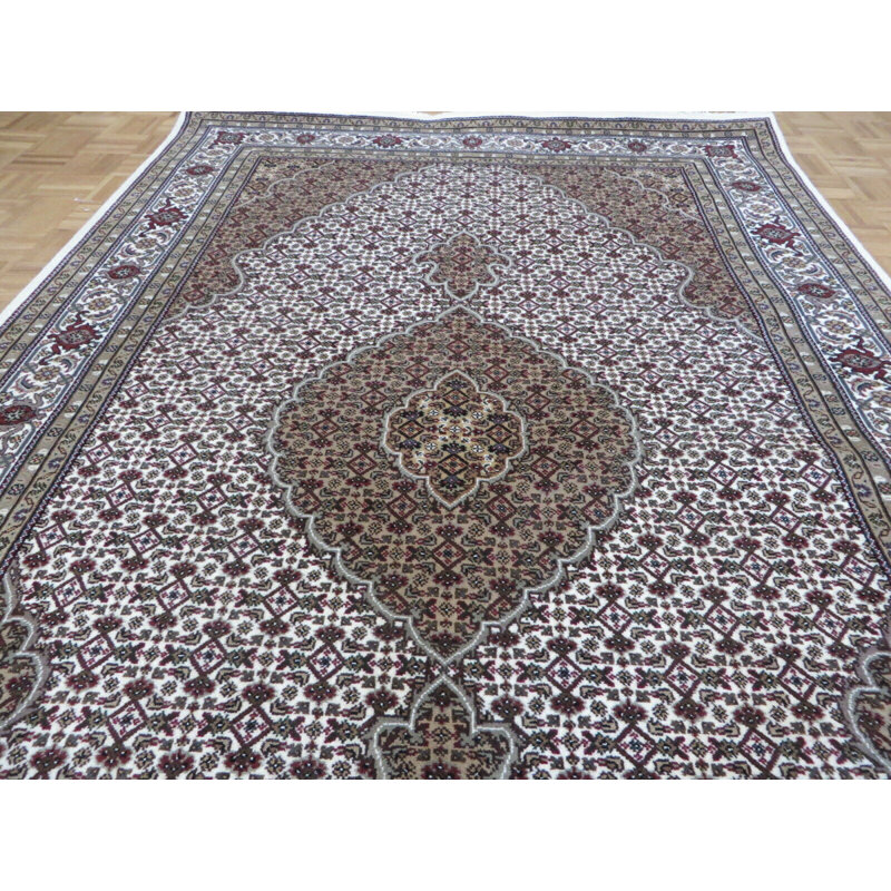 Tapis à main one-of-kind noué la ivoire/brun/rouge 5 pi 11 po x 9 pi 1 po