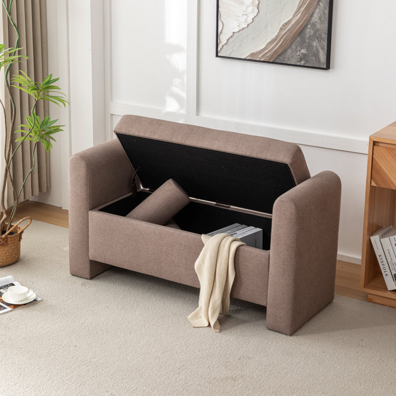 Lataja Polyester Upholstered Storage Bench, Brown, 24" H x 46" W x 19.7" D