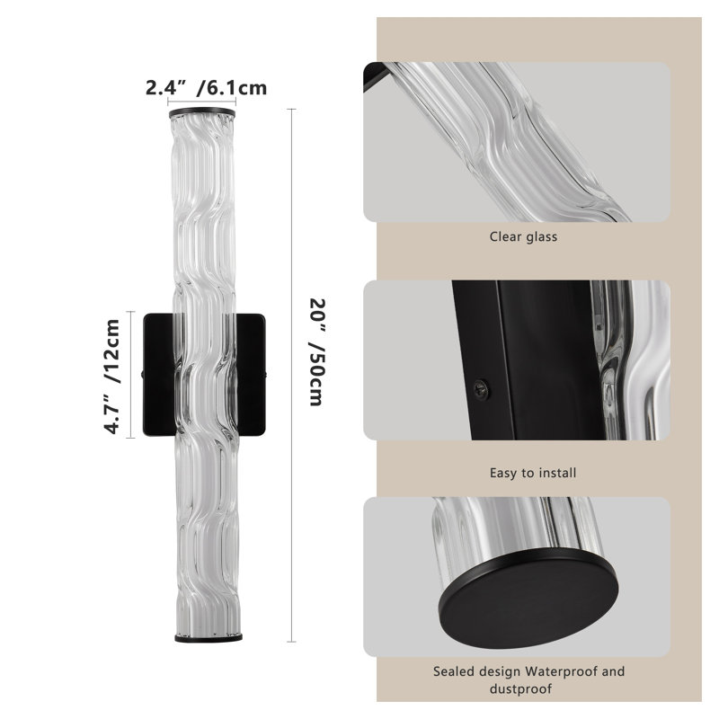 Ensemble de 2 appliques murales modernes en cristal noir pour salle de bain, chambre à coucher et salon, Noir mat