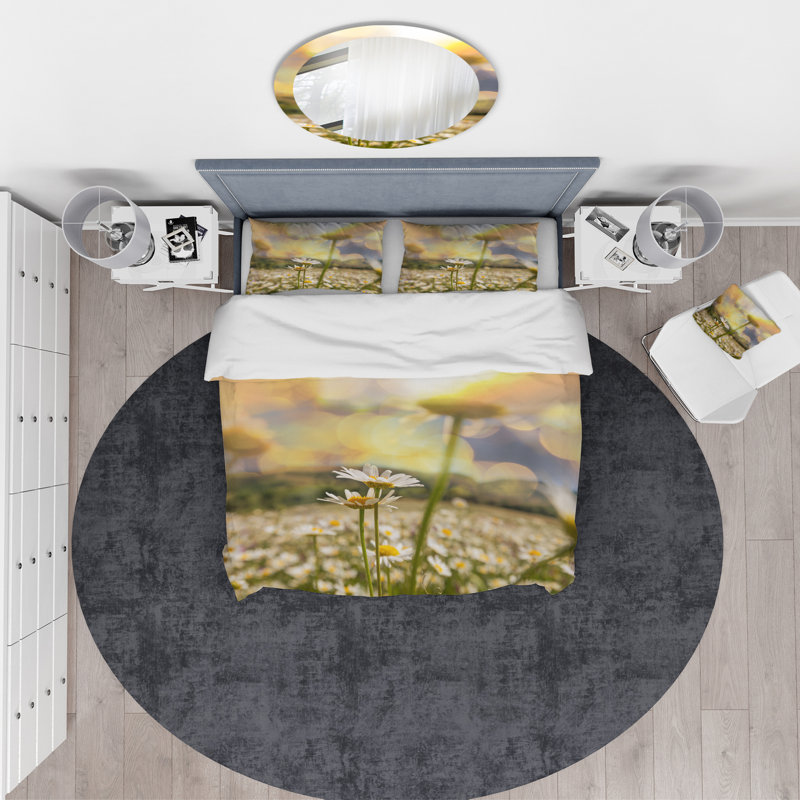 Blooming Chamomiles Flowers - Ensemble de housse de couette paysage - Microfibre de polyester