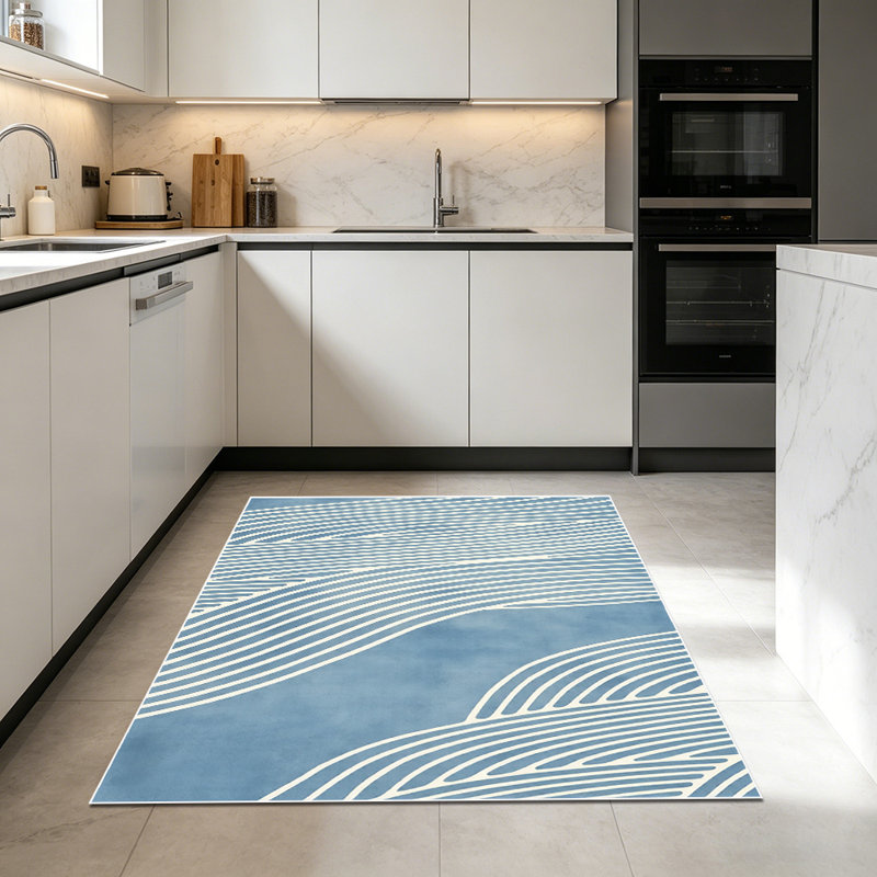 1PC blue minimalist wavy line abstract area rugs for Living Room, Soft and Comfortable, Suitable for all seasons, easy-to-maintain, machine washable Indoor floor mat, Under Table Farmhouse suitable for living room, dining area, bedroom, entryway,...