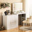 Bureau de meuble-lavabo avec 3 lumières colorées, miroir de 59 po, tiroirs blancs, 2 armoires, bureau de maquillage pour espace de chambre organisé, tiroirs à miroir et look élégant