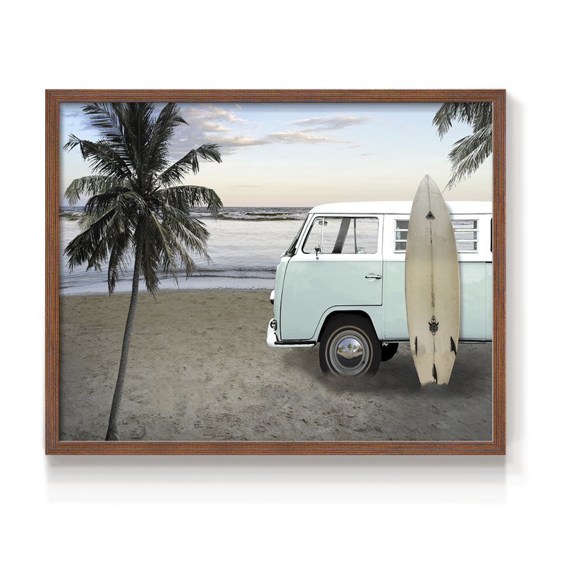 «Be Happy Beach», reproduction encadrée, H 8 po x l 10 po, Noyer