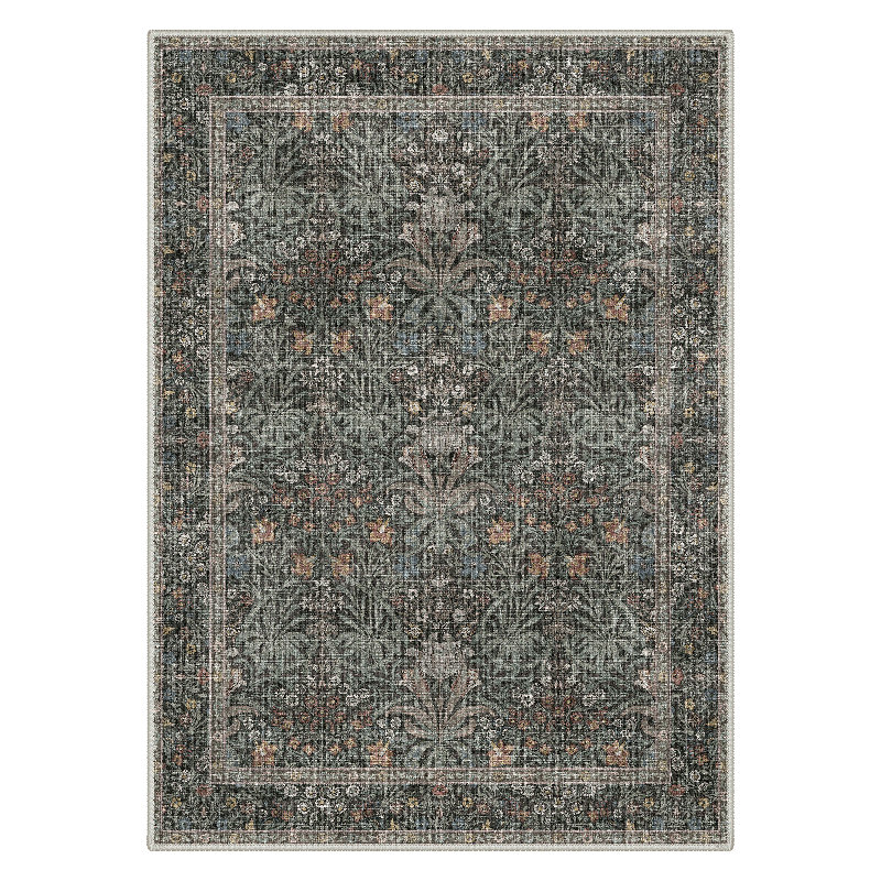 Aura Modern Abstract Machine Washable Green Indoor Area Rug with Non-Slip Backing, Rectangle 8' x 10'
