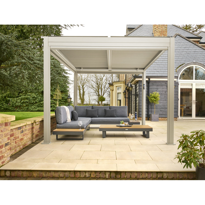 Nexus Beige Aluminium Pergola 3m x 4m with LEDs and 4 Pull Down Screens, Beige
