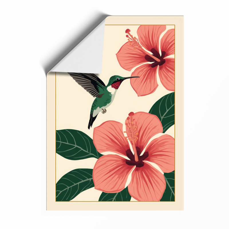 Hummingbird and Hibiscus Botanical - Framed Print, Unframed, A1 - 84.1 x 59.4 cm