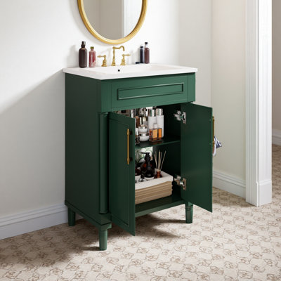 Meuble-lavabo 24 po avec lavabo intégré en céramique, meuble-lavabo à 2 portes et meuble-lavabo simple pour petite et moyenne salle de bain
