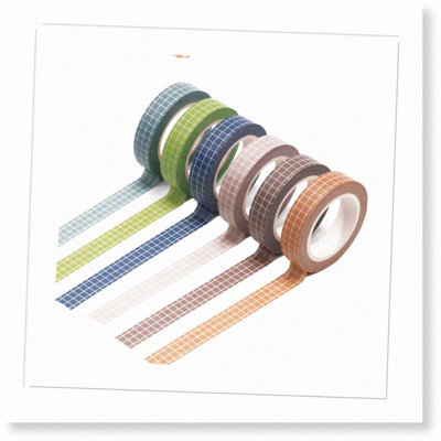 Assorted Grid Washi Tape Set - 6 Rolls, 10mm