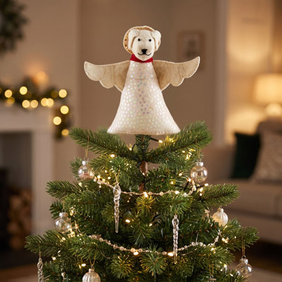 Décoration pour sommet de sapin en feutre fait à la main - ange chien en blanc