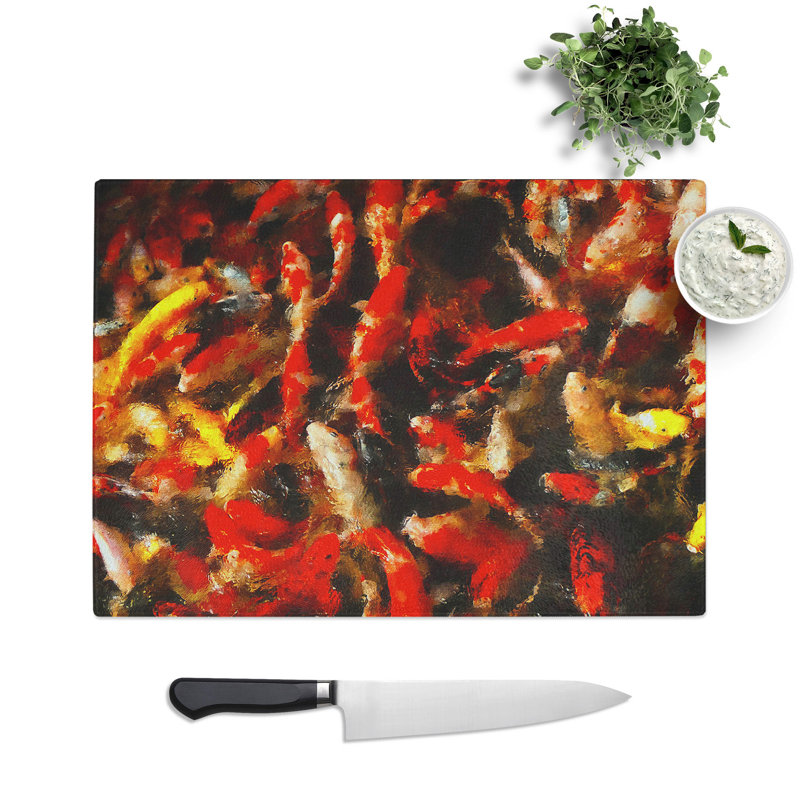 Many Fish Painting Chopping Board, 0.4cm H x 28.5cm W x 39cm L