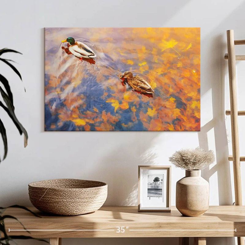 Canards flottant sur un étang, H 16 po x l 24 po