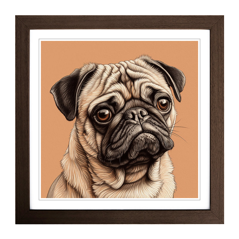 Pug Drawing No.1 - Single Picture Frame Print on Wood, Walnut