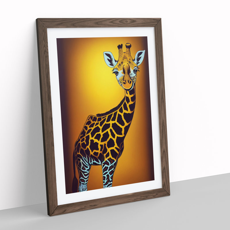 Young Giraffe - Single Picture Frame Painting, 46cm H x 34cm W x 2cm D, Walnut