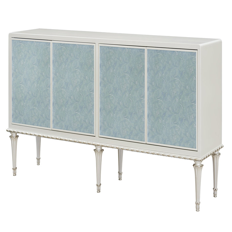 Armoire console Ansaldo blanc perle et argent scintillant