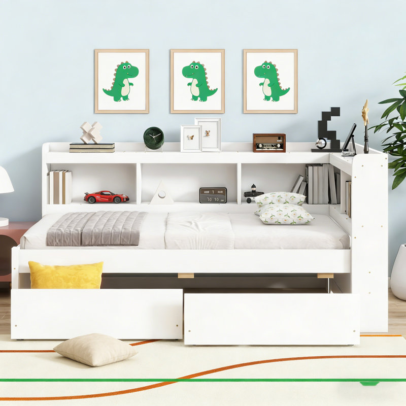 Space-Saving Twin Loft Bed With Integrated Bookcase & Charging Station - Features USB Ports, Power Outlets, And 2 Drawers
