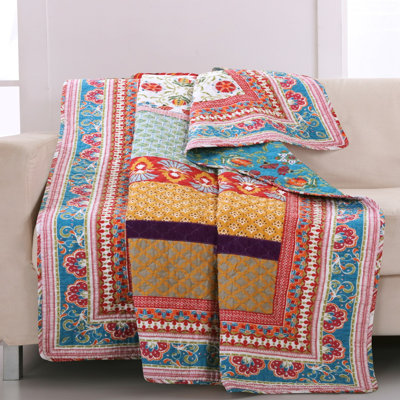 Jeté en coton Greenland Home Fashions Thalia - 50 po x 60 po avec motif floral en velours