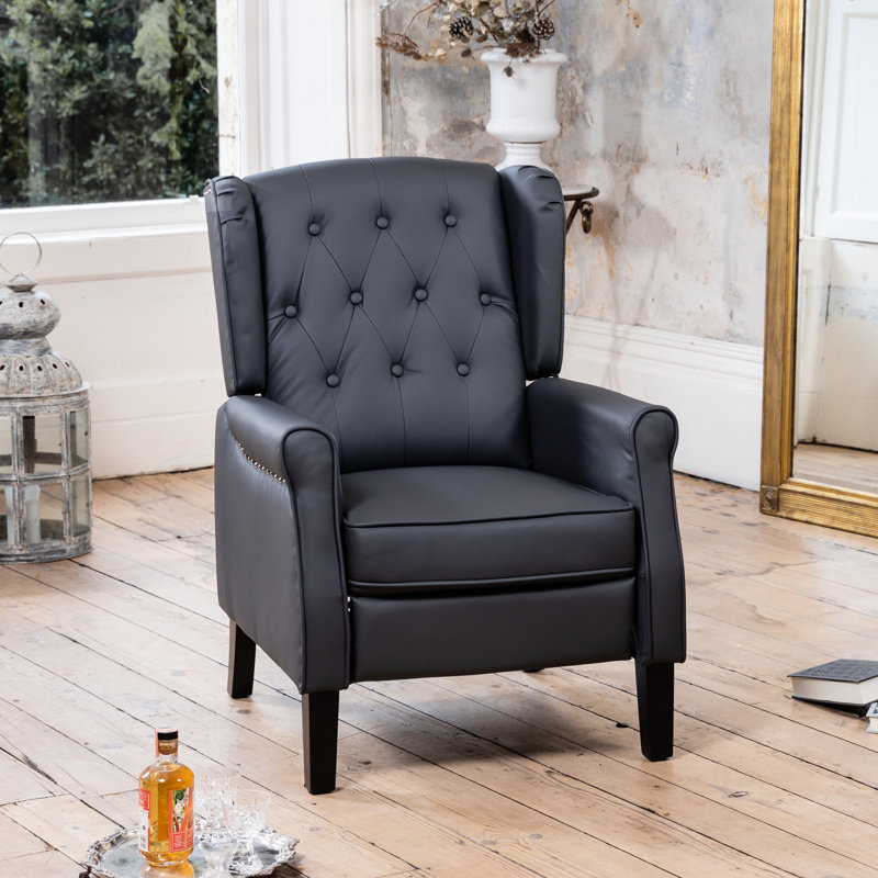 Aloysia 70cm Wide Faux Leather Wing Chair Recliner, Grey