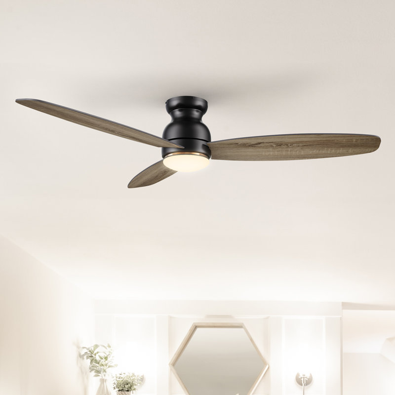 Ventilateur de plafond standard à DEL à 3 pales de 60 po avec télécommande et ensemble d'éclairage inclus, Noir / Beige