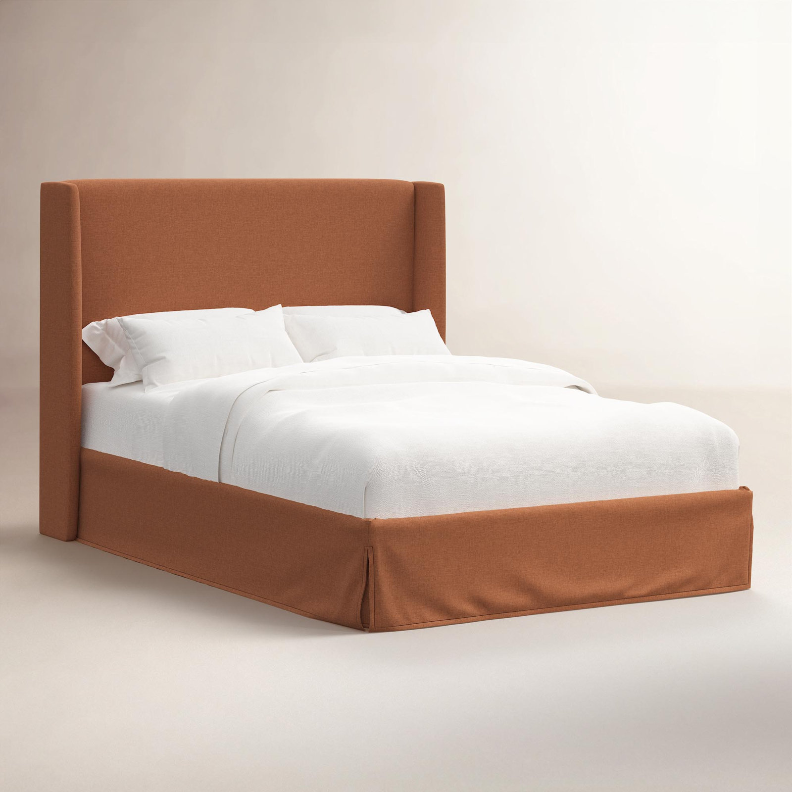Upholstered Wingback Bed, King, Textured Linen Terracotta
