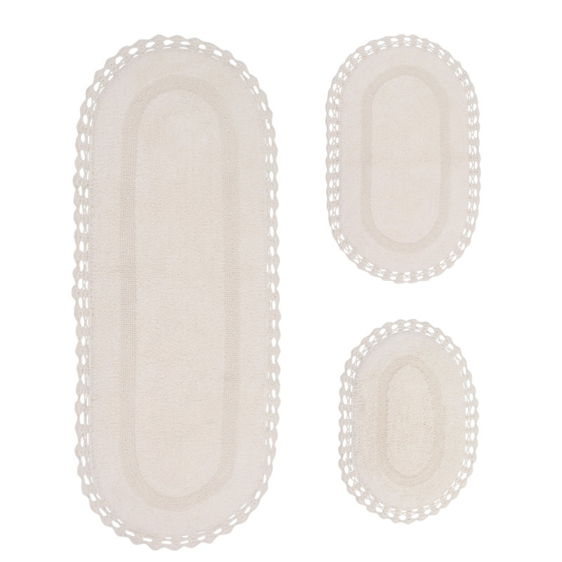 Tapis de bain réversible 100% coton lavable à la machine Hampton (ensemble de 3), Ivoire