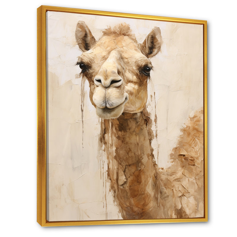 Minimalisme beige chameau II sur toile, H 32 po x l 16 po x P 1 po, Cadre flottant doré