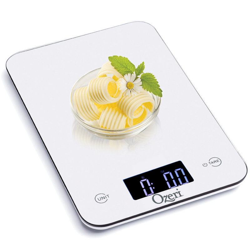 Balance de cuisine numérique Ozeri Touch (édition 12 lb) en verre trempé, Blanc
