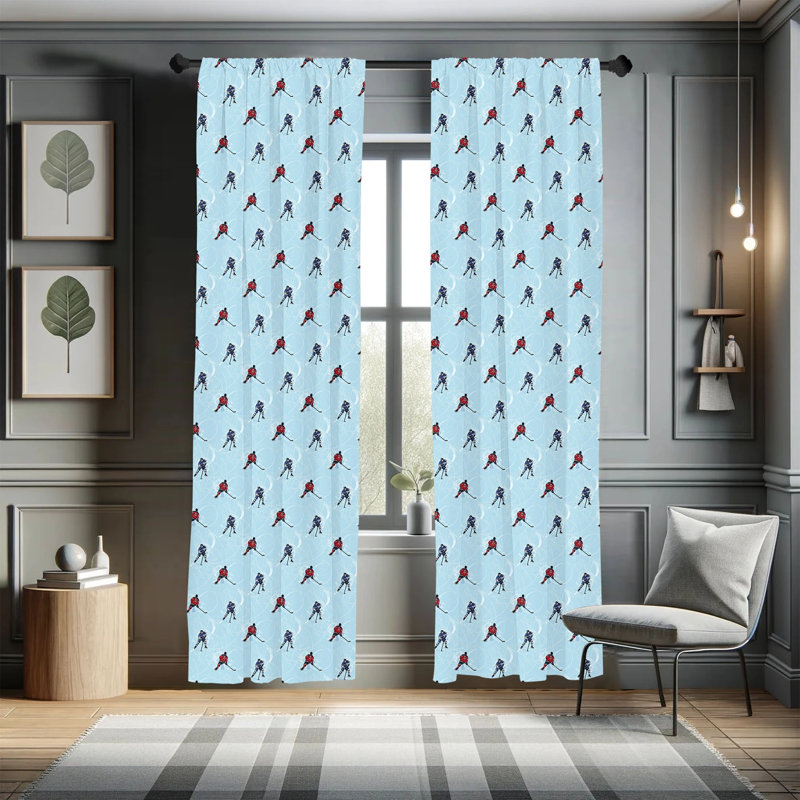 Light Blue Ice Hockey Pattern Rod Pocket Curtain Panels