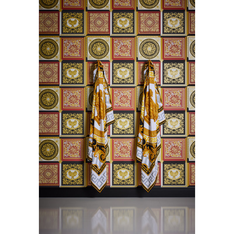 Versace Honey Bee Reverie Unpasted Vinyl Wallpaper, Gold Black Red Cream