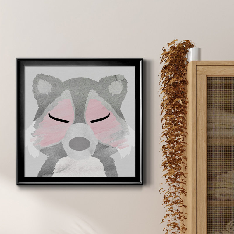 Raton laveur - peinture sur toile encadrée, H 34,5 po x l 34,5 po x P 1,5 po, Cadre noir