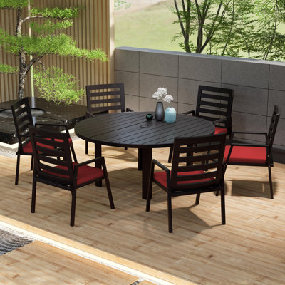 Ensemble de salle à manger 7 pièces pour patio avec table ronde en aluminium de 60 po et 6 chaises de salle à manger