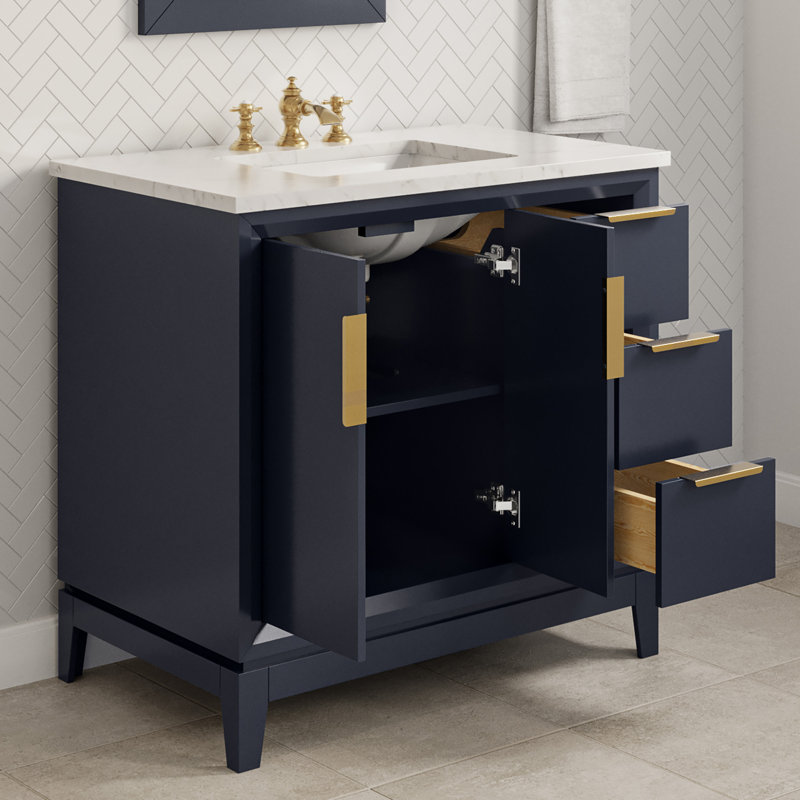 Brooklane 36 " W Freestanding Standard Free Standing 1 Single Vanity Bathroom Vanity With Marble Top, Monarch Blue