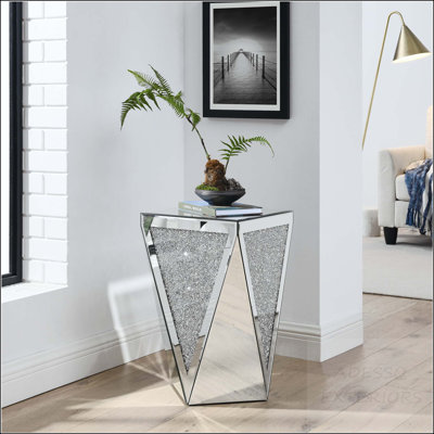 Table basse inversée à miroir triangulaire avec incrustation de diamant en cristal