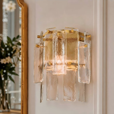 Gildrae 1- Light Iron Metal Flush Mounted Textured Glass Wall Sconce