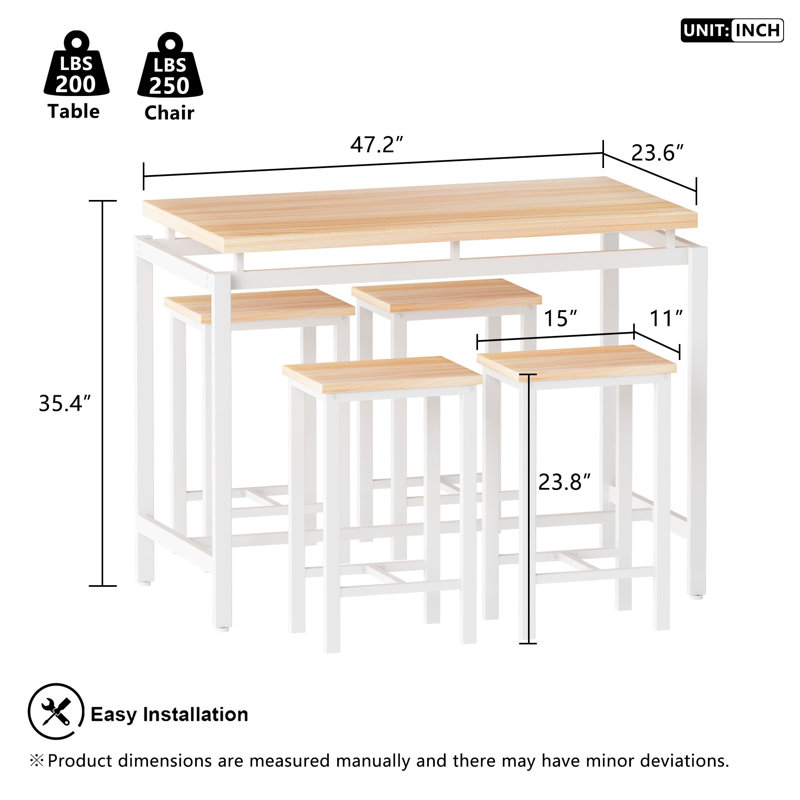 Ensemble repas pour 4 personnes à hauteur de comptoir, Chêne, Blanc