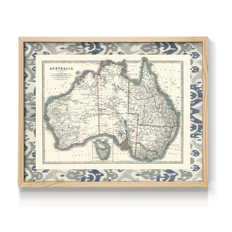 Carte de l'Australie bordée - impression encadrée - réversible, Naturel, H 22 po x l 28 po