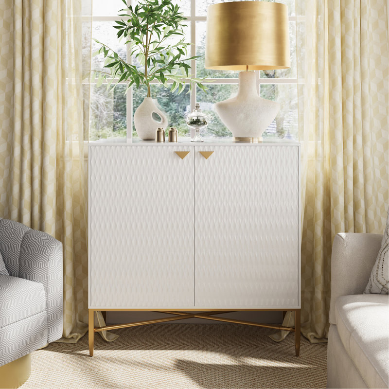 Armoire décorative blanche moderne à 2 portes avec pieds fuselés en métal, Blanc