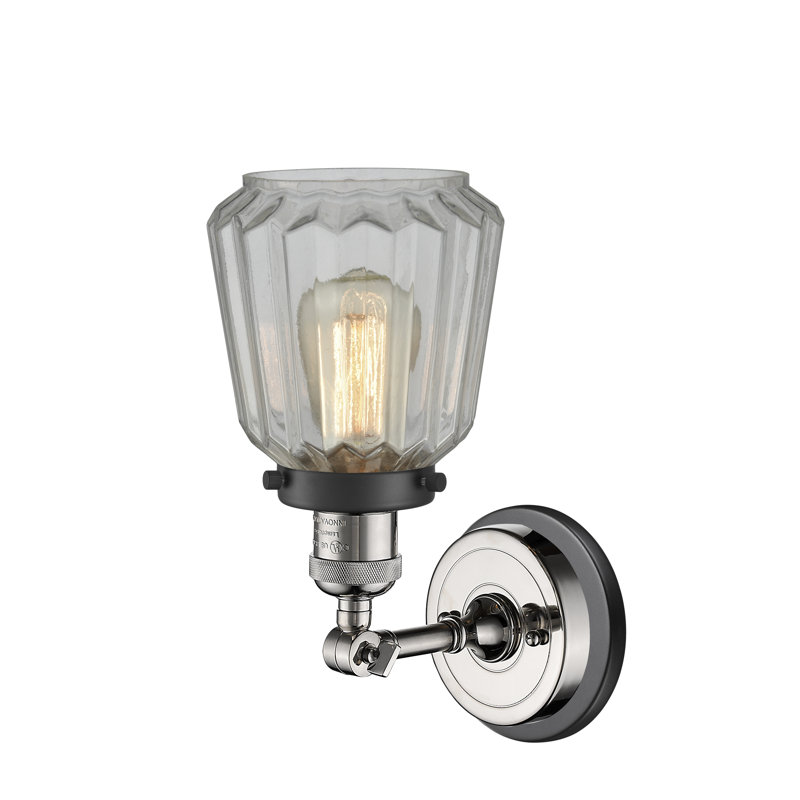 Vinson Armed Sconce, Polished Nickel/Matte Black, Clear
