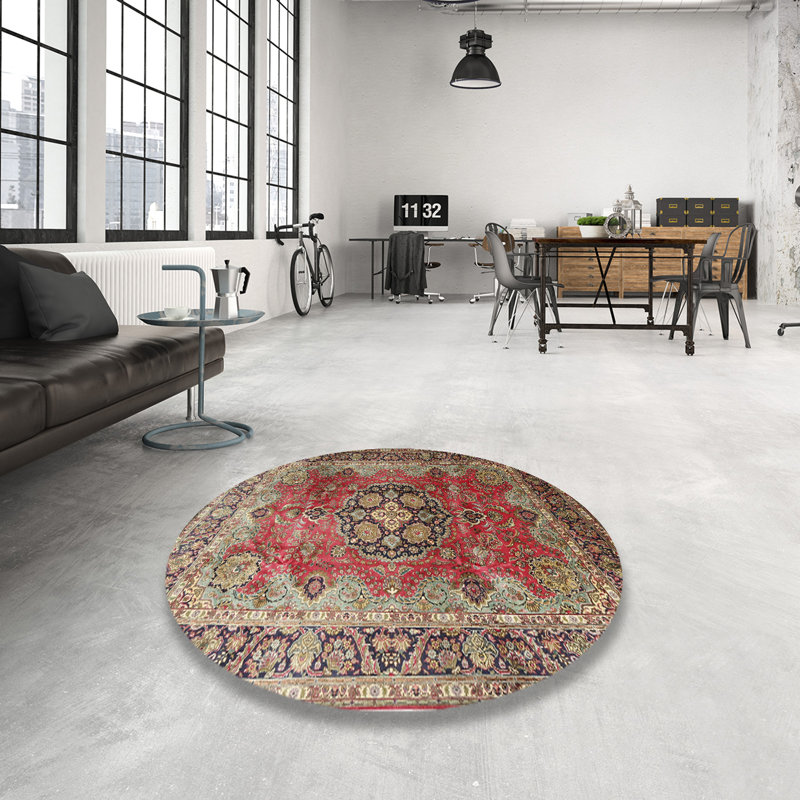 Tapis traditionnel brun / rouge Dhiraj, Rond 3 pi