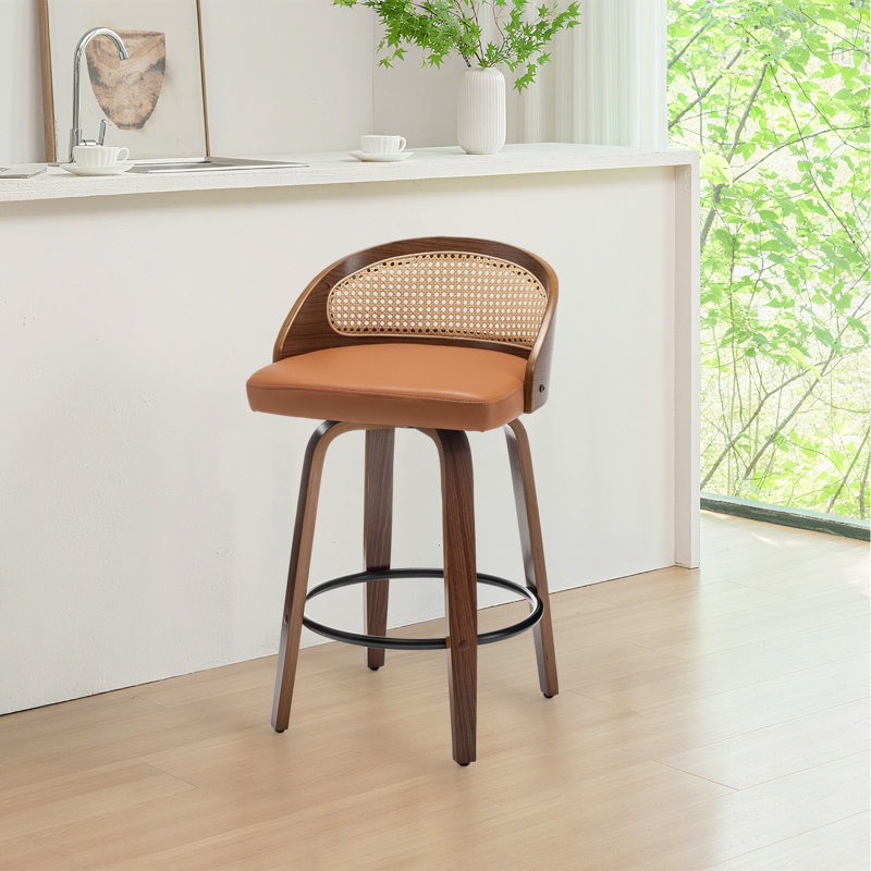 Swivel Upholstered and Faux Leather Bar Stool, Orange, 63.5cm