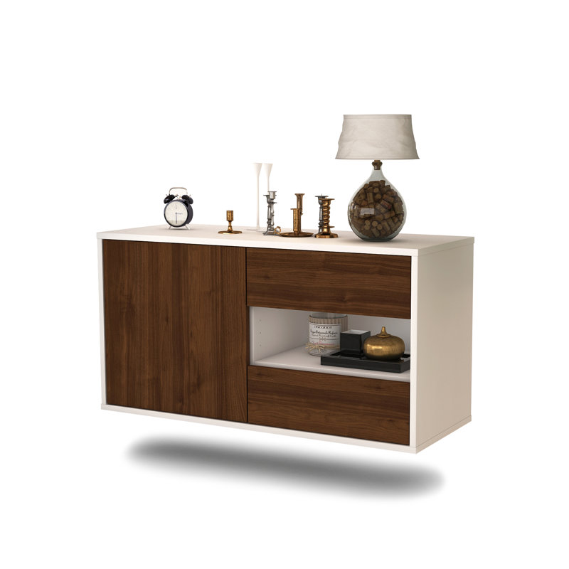 Marling Unfinished Floating TV Stand, Black/Walnut
