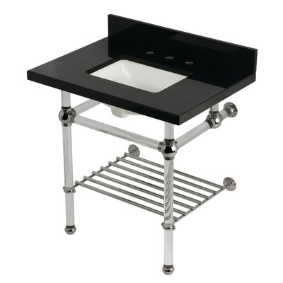 Kingston Brass Templeton 30-Inch Black Granite Console Sink with Acrylic Legs and Shelf (8-Inch, 3-Hole)